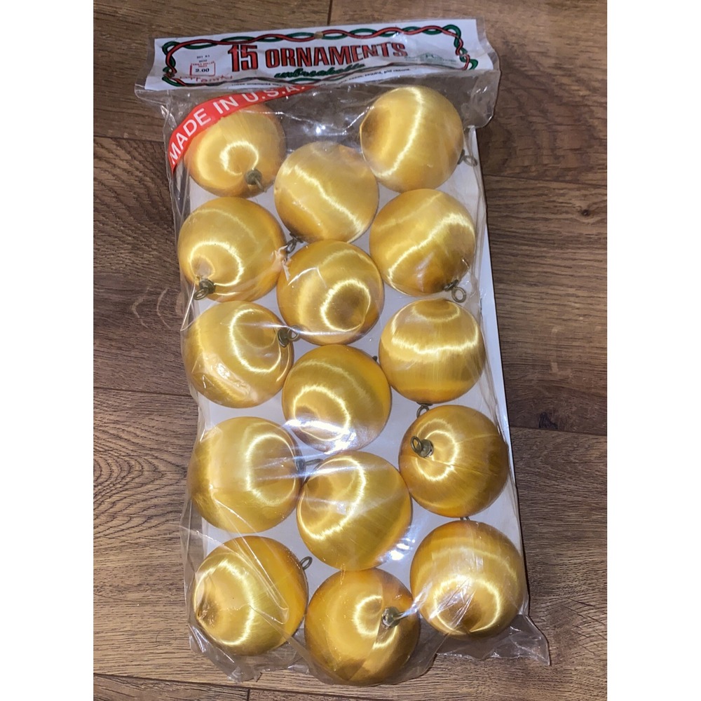 Vintage Yellow Satin Ball Unbreakable Ornaments‎ from Pyramid Sealed in Package